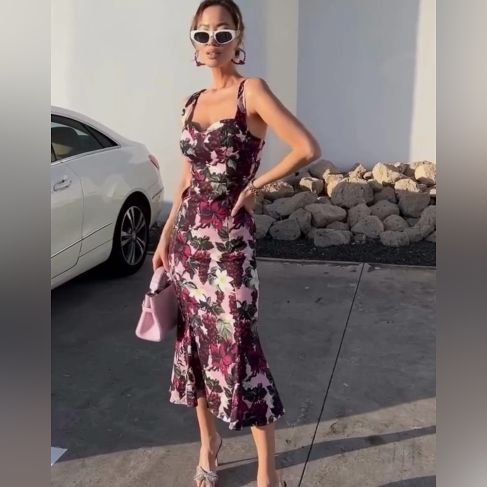 Zara Pink Floral Midi Dress